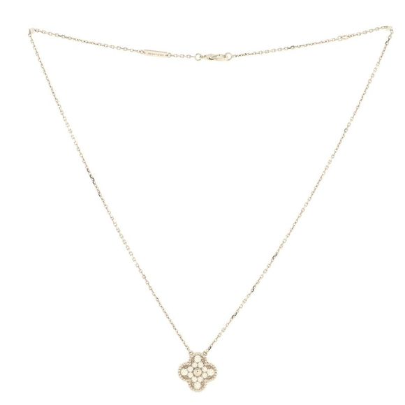 Van Cleef & Arpels Vintage Alhambra Pendant Necklace 18K White Gold and Diamonds - Picture 2 of 5